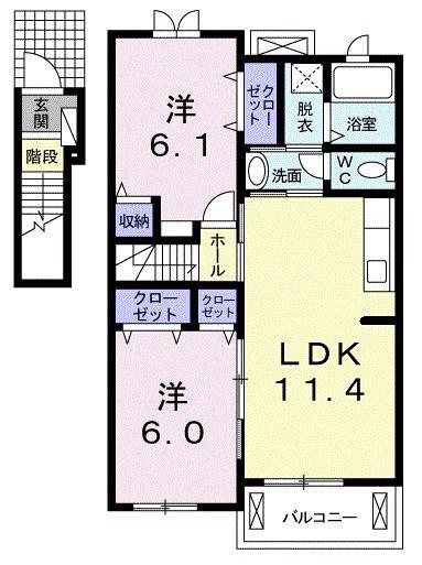 カーサ ウィステリア(2LDK/2階)の間取り写真