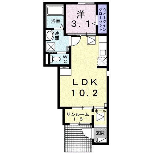 ビリーブ C(1LDK/1階)の間取り写真