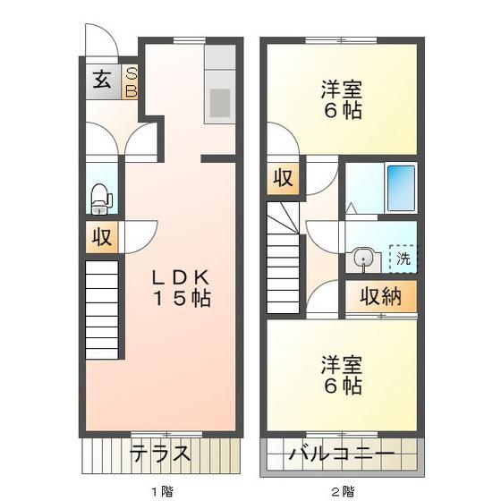 レイクサイドヴィラA(2LDK/2階)の間取り写真
