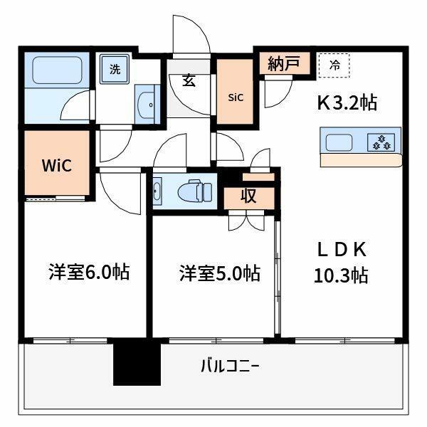 シティタワー綾瀬(2LDK/15階)の間取り写真