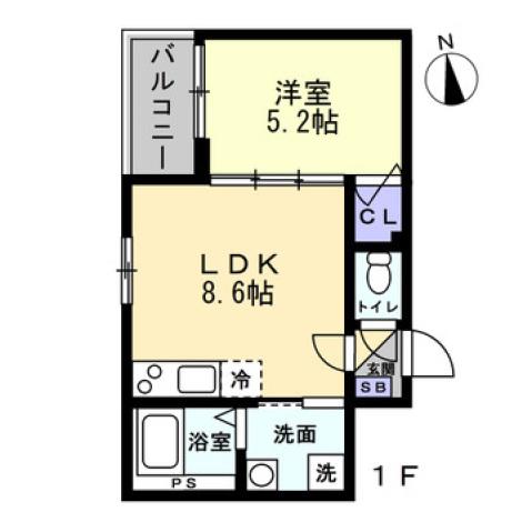 アシェント岡山医大前(1LDK/3階)の間取り写真