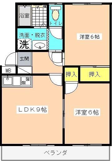 グリーンハイツ御庵2(2LDK/2階)の間取り写真