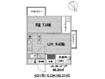 ウイングス砂津(1LDK/2階)の間取り写真