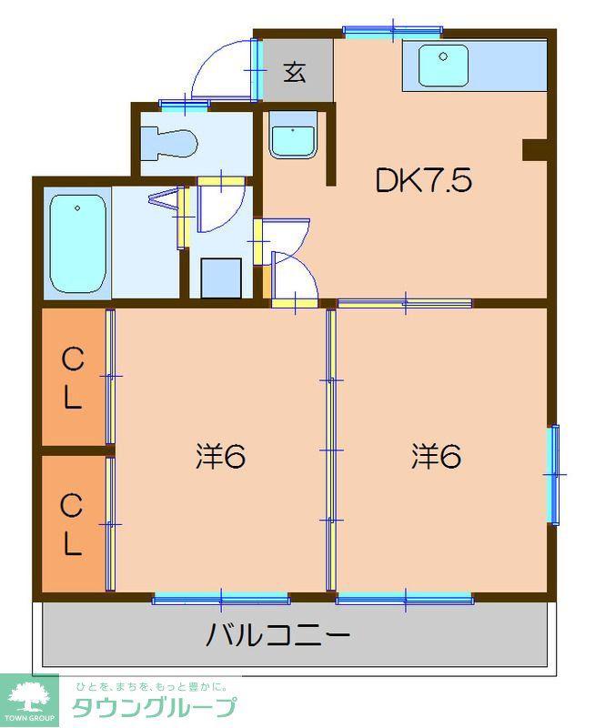 スカイコート小倉(2DK/3階)の間取り写真