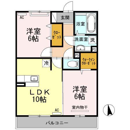 スリー・スター V号館 A(2LDK/3階)の間取り写真