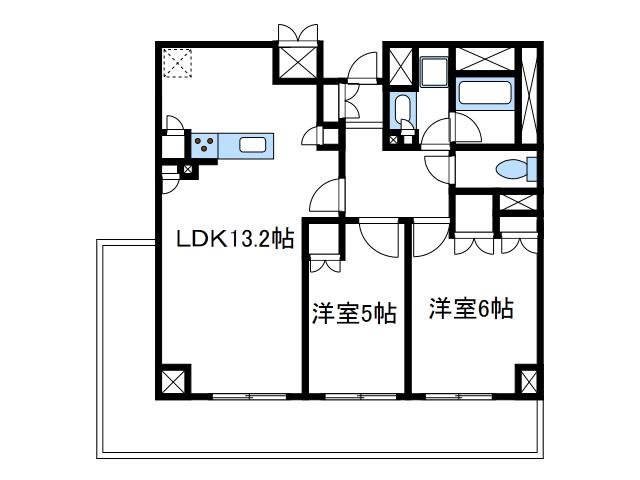 リージア海老名ビナフロント(2LDK/9階)の間取り写真