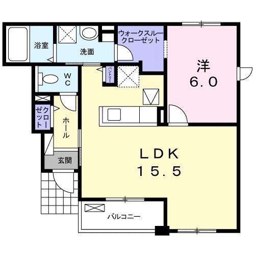 レーヴ ステージ 南蔵王(1LDK/1階)の間取り写真