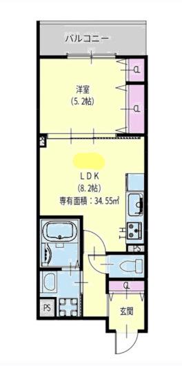 クリエオーレ元浜町(1LDK/2階)の間取り写真