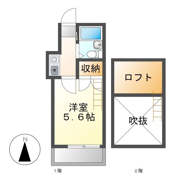 アーバンライフ荒江(1K/2階)の間取り写真