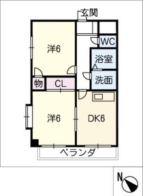 ドエル松(2DK/1階)の間取り写真