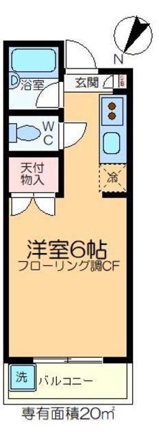 ウォンザハイムB(ワンルーム/2階)の間取り写真