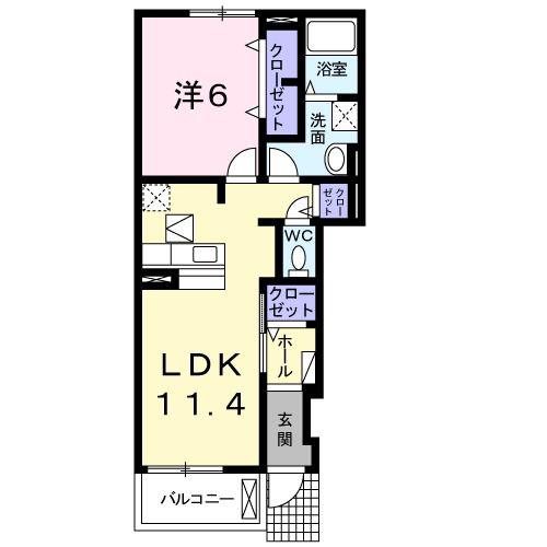 エアリーハウスII(1LDK/1階)の間取り写真