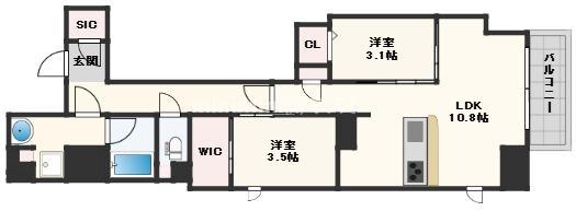 アーバネックス堺筋本町(2LDK/12階)の間取り写真