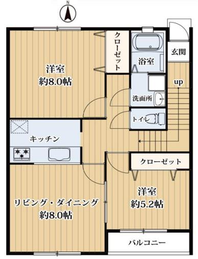 SKY WIND B(2LDK/2階)の間取り写真