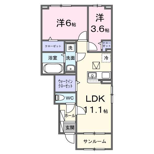 クレストIII(2LDK/1階)の間取り写真