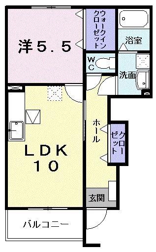 カーサ・ラ・ヴィータ(1LDK/1階)の間取り写真
