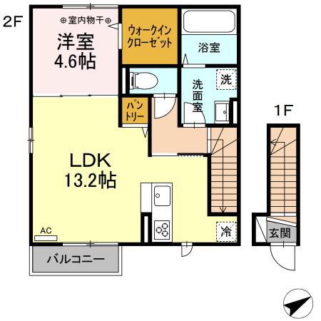 フォルグランツII(1LDK/2階)の間取り写真