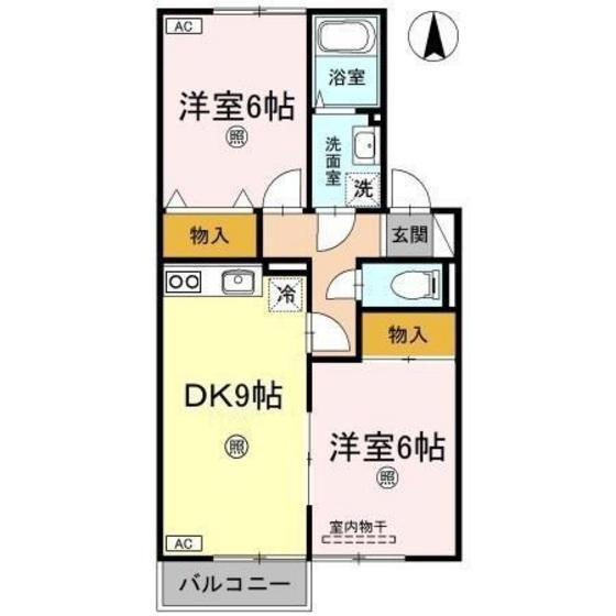 セジュール荒谷川II(2DK/1階)の間取り写真