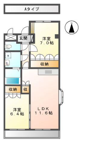 ディモアB(2LDK/1階)の間取り写真