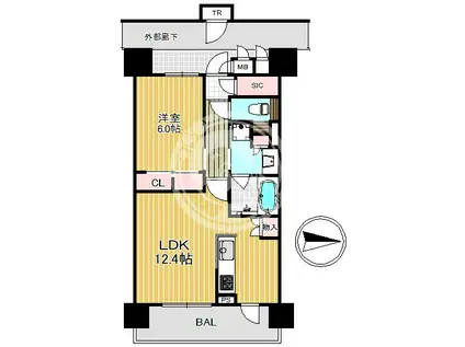 ジオ新町レジデンス(1LDK/2階)の間取り写真