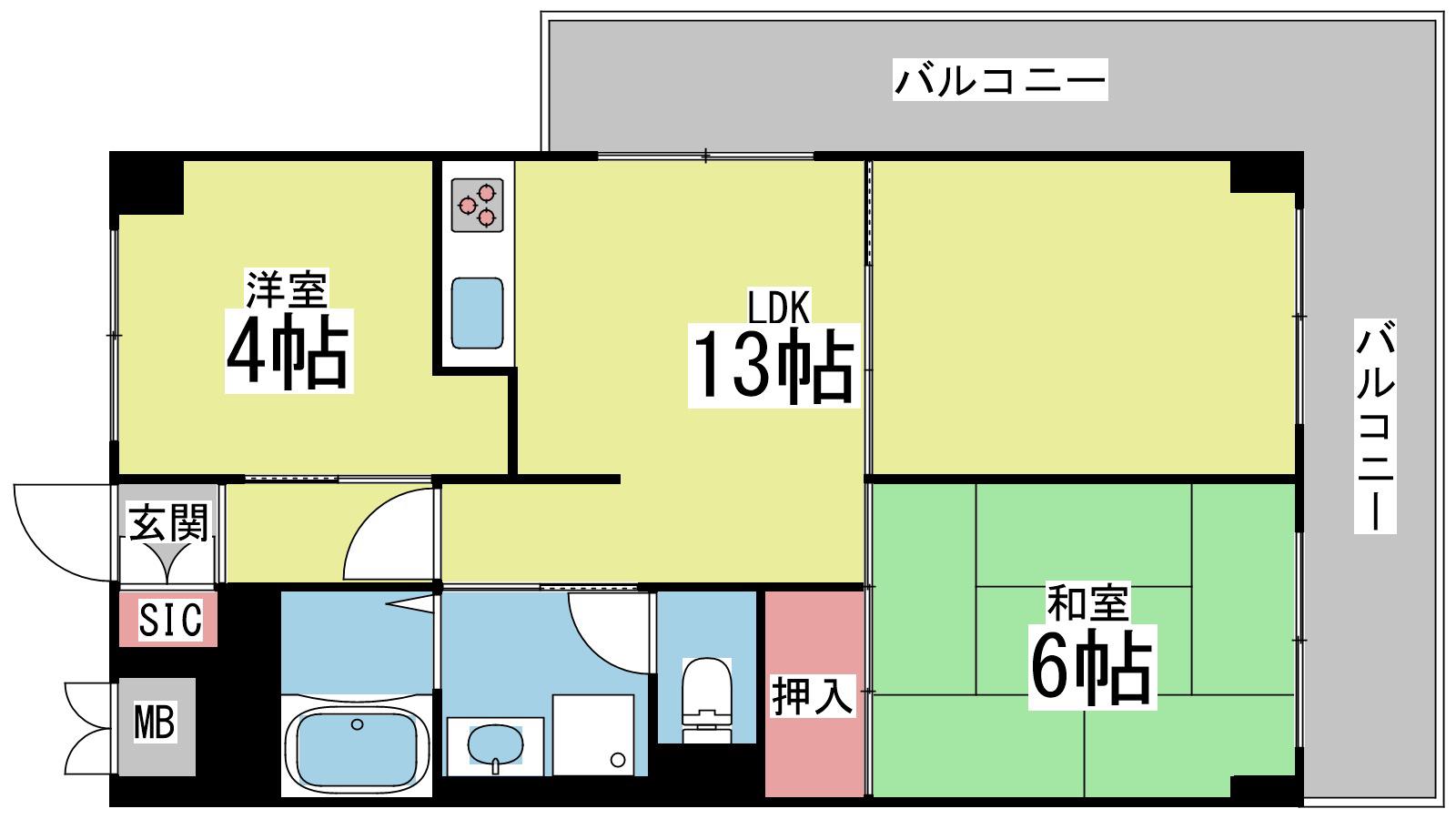 六甲北中ビル(2LDK/3階)の間取り写真