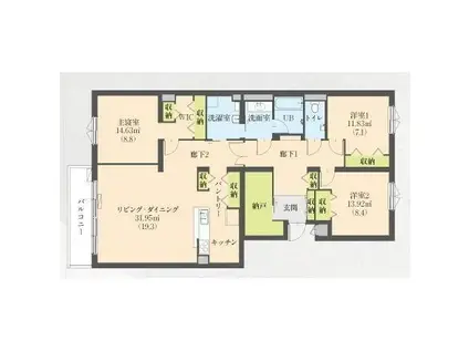 リアライズ松陰VI(3LDK/1階)の間取り写真