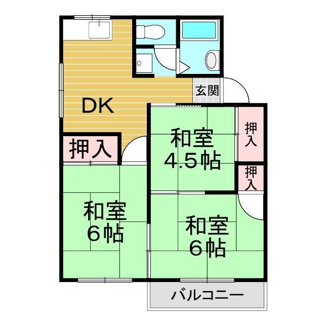 ラウンドハイツB(3DK/2階)の間取り写真