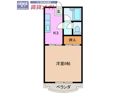 レジデンスタイコー(1K/3階)の間取り写真