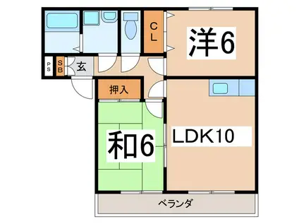 グリーンハイツNOAH B棟(2LDK/2階)の間取り写真