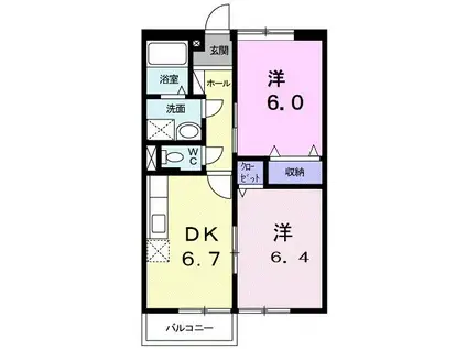 ベルフィーユ山手上A(2DK/2階)の間取り写真