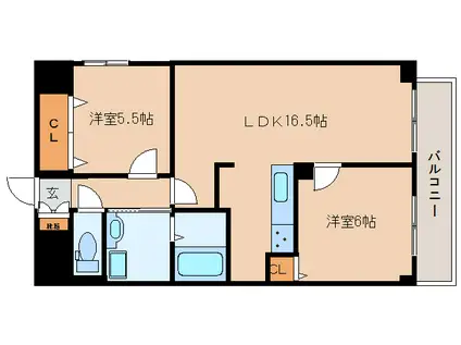 グリュックメゾン西大寺(2LDK/6階)の間取り写真