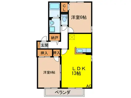 サン・ベルドミール(2LDK/2階)の間取り写真