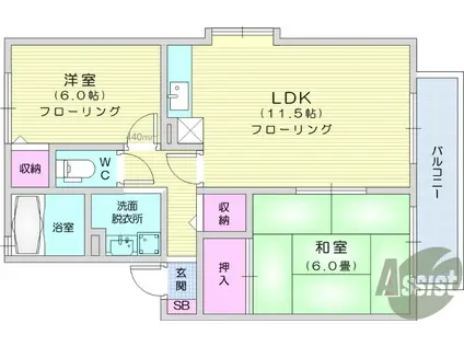 トゥインクル土手内B(2LDK/1階)の間取り写真