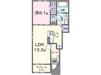 シャルフ 赤江 III(1LDK/1階)の間取り写真
