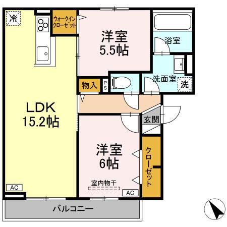 RESUA茶畑B(2LDK/2階)の間取り写真