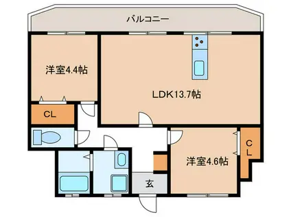 フルール名谷(2LDK/2階)の間取り写真