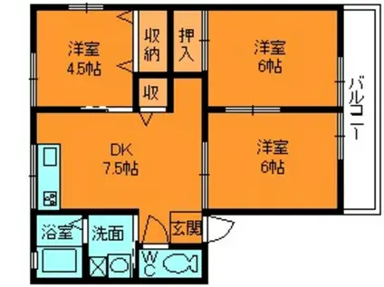 ハイム櫟(3DK/2階)の間取り写真
