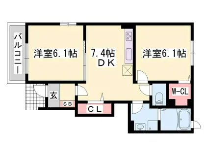 メゾン・城ノ下A(2DK/1階)の間取り写真