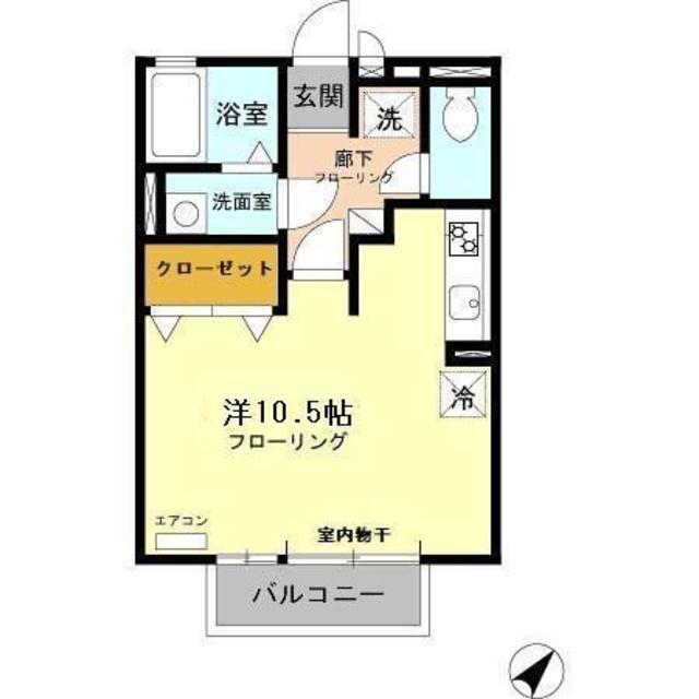 ヴィクトワールK(ワンルーム/2階)の間取り写真