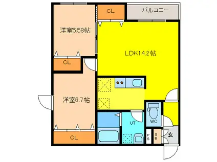 ライフライン19(2LDK/4階)の間取り写真