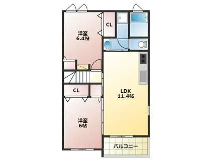 ユトリロ緑ヶ丘II(2LDK/2階)の間取り写真