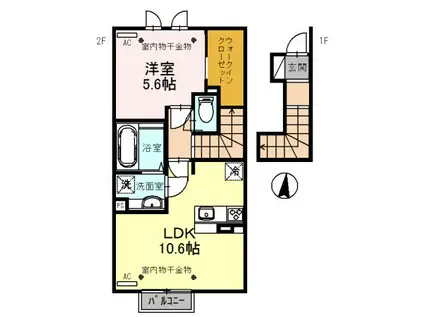 F. エミール(1LDK/2階)の間取り写真
