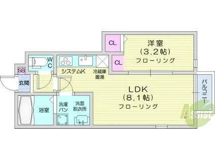 ディアコート2 B(1LDK/1階)の間取り写真