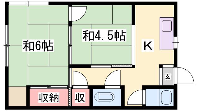光栄荘(2K/1階)の間取り写真