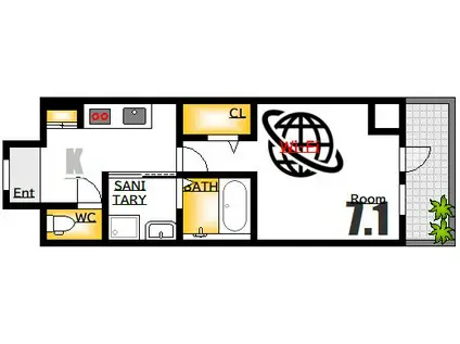 グランエッセ(1K/4階)の間取り写真