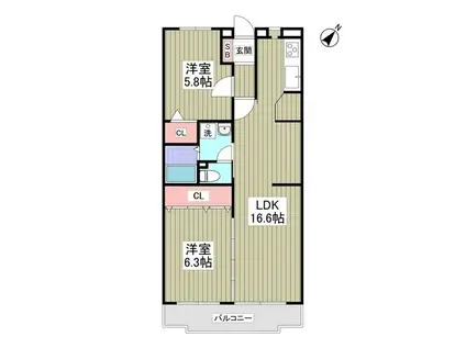 リブレス牛久(2LDK/1階)の間取り写真