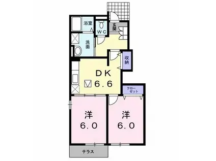 メゾンアンソレイエII(2DK/1階)の間取り写真