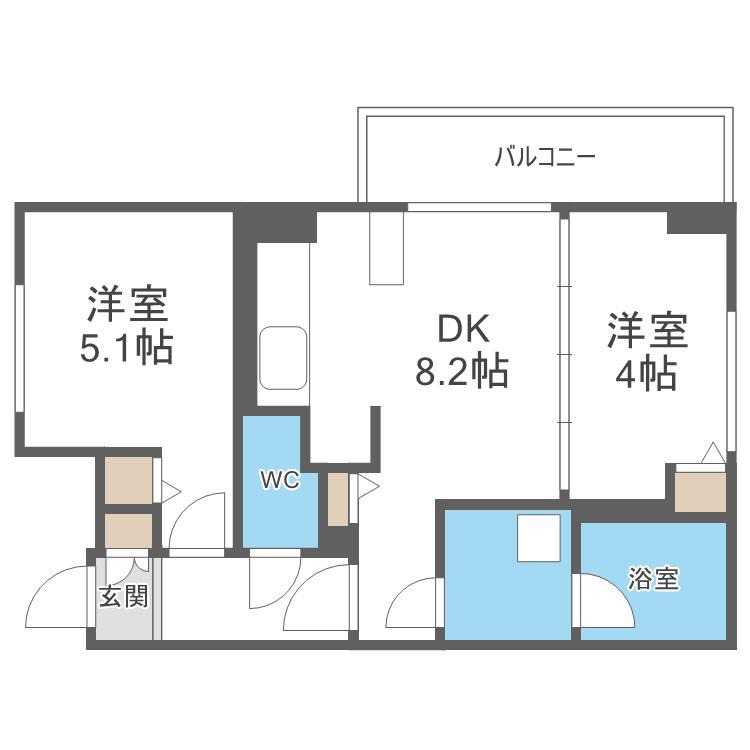 ラ・クラッセ札幌リードスクエア(2LDK/2階)の間取り写真