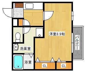 フォブール本町(1K/2階)の間取り写真