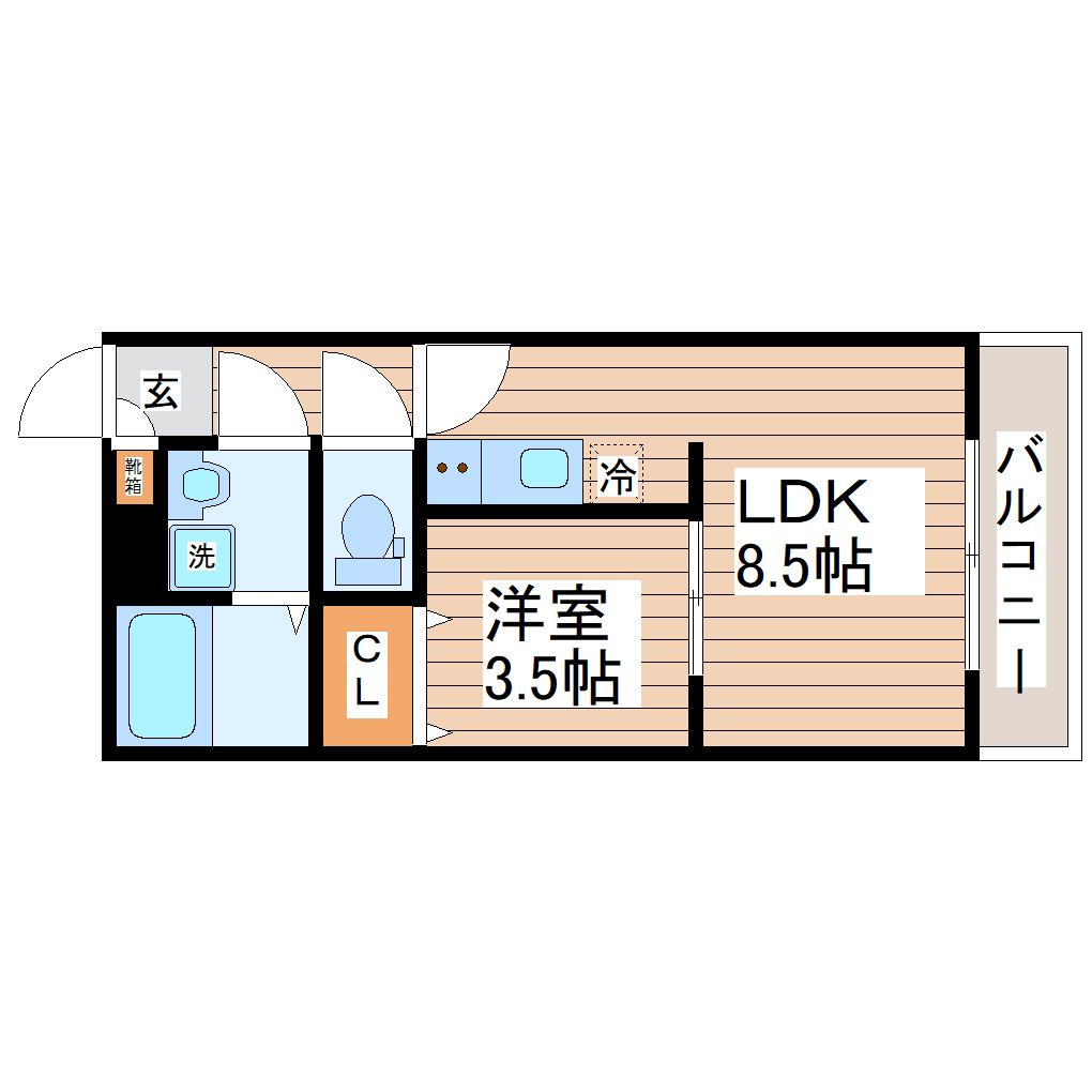 ブラン台原(1LDK/2階)の間取り写真